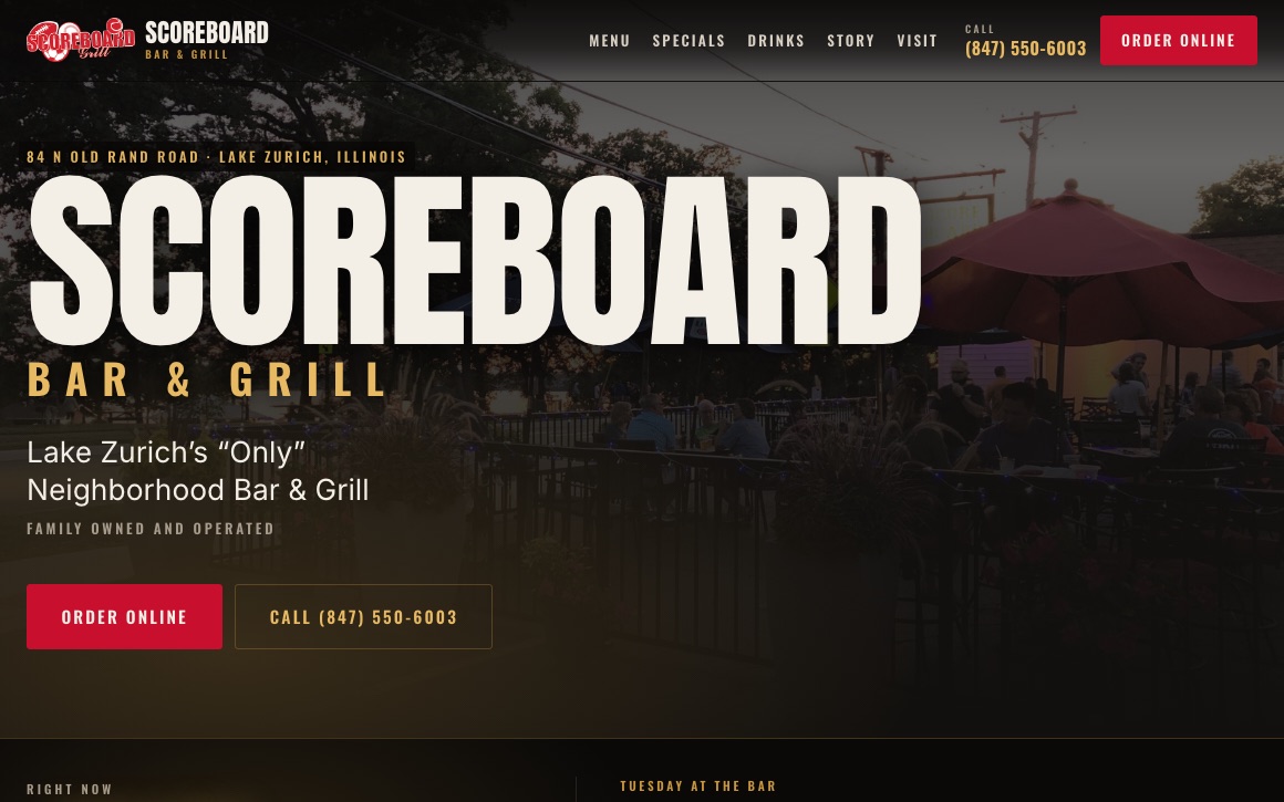 Scoreboard Bar and Grill website redesign